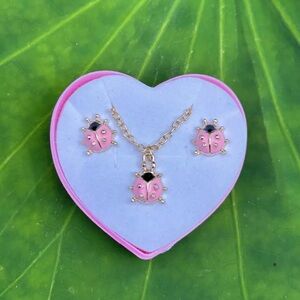 🐞 Set of Pink Ladybugs necklace and earrings